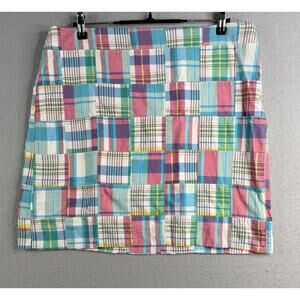 Talbots Madras Plaid Skirt Size 16 Patchwork Cotton Coastal Preppy Summer Lined
